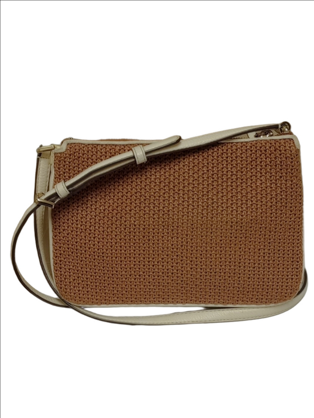 KATE SPADE TAN STRAW WICKER WOVEN CROSSBODY BAG WITH WHITE LEATHER ACCENTS - Picture 6 of 15